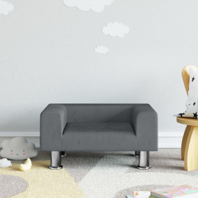 Kids Sofa Dark grey Velvet, solid pine wood Mini Durabl...