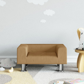 Kids Sofa Brown Velvet, solid pine wood, chrome steel M...