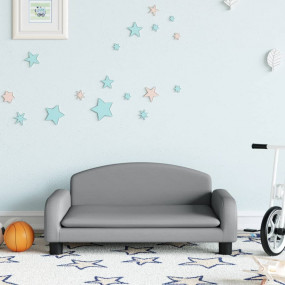 Kids Sofa Light Grey Solid Pine Wood, 100% Polyester, F...
