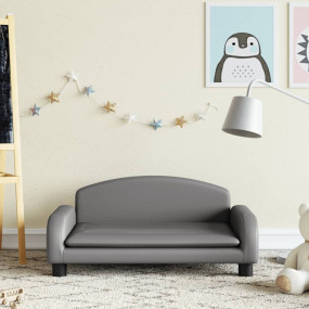 Kids Sofa Grey Faux Leather, Pine Wood, Foam Mini Styli...