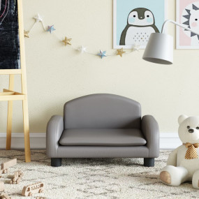 Kids Sofa Grey Faux leather, solid pine wood, foam Mini...