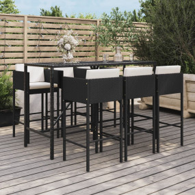 Garden Bar Set Black PE rattan Large Seats Many Bar Tab...