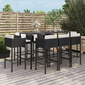 Garden Bar Set Black PE Rattan Footrest Garden Bar Set