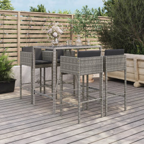 Garden Bar Set Grey PE rattan 5 Piece Set Footrest