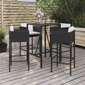 Garden Bar Set Black, Cream White PE Rattan, Powder-coa...
