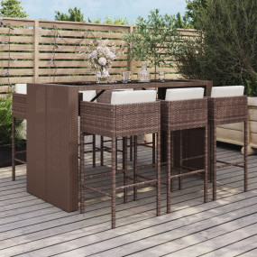 Patio Bar Set Set of 7 Brown PE Rattan Large Garden Bar...