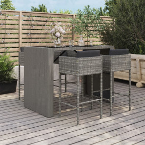 Garden Bar Set Grey PE Rattan 5 Piece Set Footrest