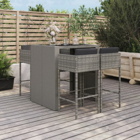 Garden Bar Set Grey PE rattan Footrest Garden Bar Set