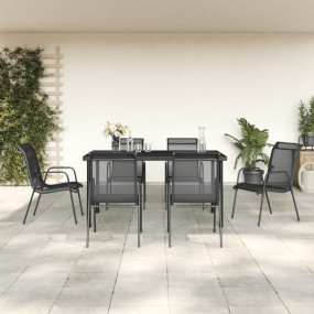 Garden Dining Set Black Powder-Coated Steel Large Ergon...