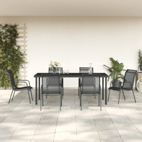 Garden Dining Set Black Steel 74.8 x 35.4 x 29.1 in. ta...