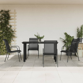 Garden Dining Set Black Powder-Coated Steel Medium Stac...
