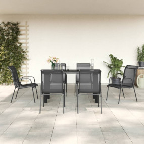 Garden Dining Set Black, Anthracite Steel, Textilene, T...