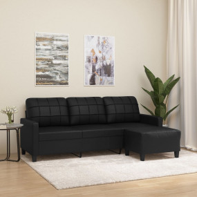 3-seater Sofa With Footstool Black