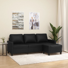 3-seater Sofa With Footstool Black