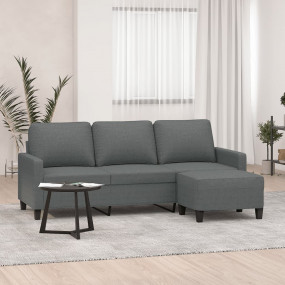 3-Seater Sofa with Footstool Dark Gray