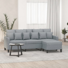 3-Seater Sofa With Footstool Light Grey Polyester, Meta...
