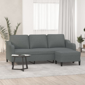 3-Seater Sofa With Footstool Dark Grey