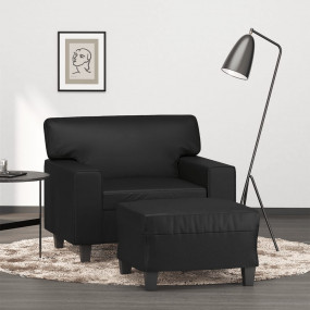 Sofa Chair With Footstool Black Faux Leather, Plywood, ...