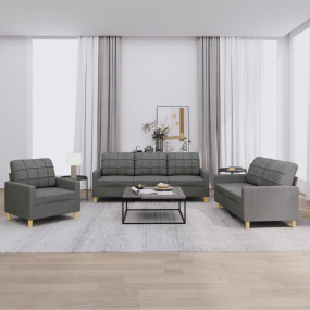 Sofa Set Dark Grey Fabric (100% polyester), metal, text...