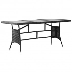 Garden Table Black Poly rattan, steel, acid glass Mediu...