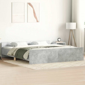 Bed Frame Concrete Grey Engineered Wood, Solid Pinewood...