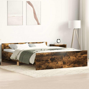 Bed Frame Smoked Oak Engineered wood, solid pinewood, p...