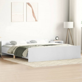 Bed Frame White Engineered wood, solid pine wood, plywo...