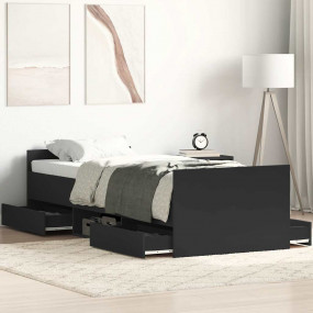 Bed Frame Black Engineered wood, solid pine, plywood Tw...