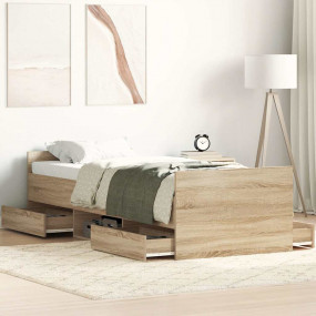 Bed Frame Sonoma oak Engineered wood, solid pine, plywo...