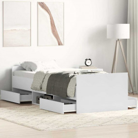 Bed Frame White Engineered wood, solid pinewood, plywoo...