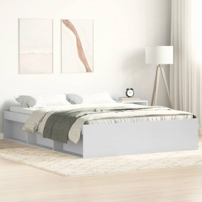 Bed Frame White Engineered wood, solid pine wood, plywo...