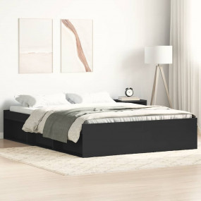 Bed Frame Black Engineered wood, Solid pine wood, Plywo...