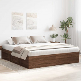 Bed Frame Brown Oak Engineered Wood Super King Bed Fram...