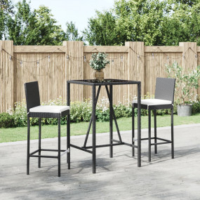 Garden Bar Set Black Poly Rattan, Powder-Coated Steel, ...