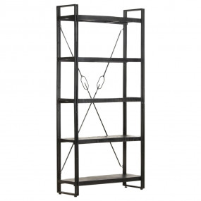 Bookcase Black Solid rough mango wood, powder-coated st...