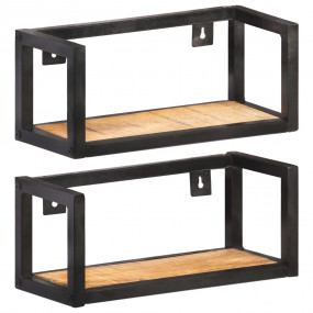 Wall Shelf Set of 2 Natural wood and black Rough mango ...