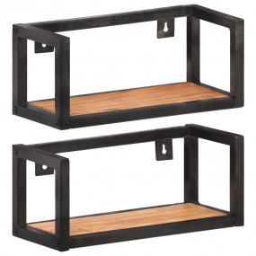 Wall Shelf Set of 2 Black frame, Natural wood