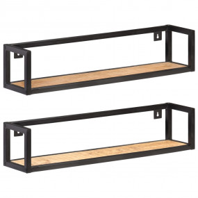 Wall Shelf Set of 2 Rough Mango Wood, Black Rough Mango...