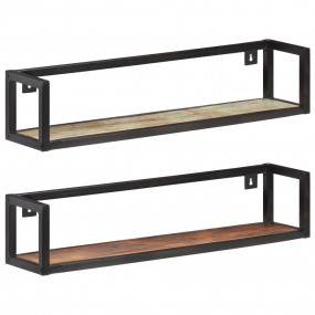 Wall Shelf Set of 2 Mixed Color Solid Reclaimed Wood, I...
