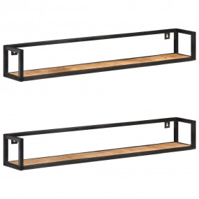 Wall Shelf Set of 2 Natural Mango Wood and Black