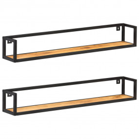 Wall Shelf Set of 2 Natural Wood Solid Acacia Wood 47.2...