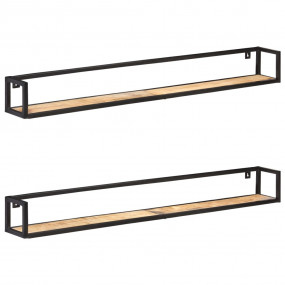 Wall Shelf Set of 2 Natural Mango Wood and Black
