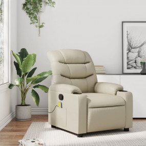 Massage Recliner Chair Cream Faux leather, metal, plywo...