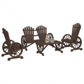 Garden Lounge Set Burnt Wood Solid fir wood with a burn...
