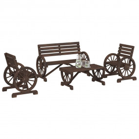 Garden Lounge Set Burnt Look Solid Fir Wood Standard Er...