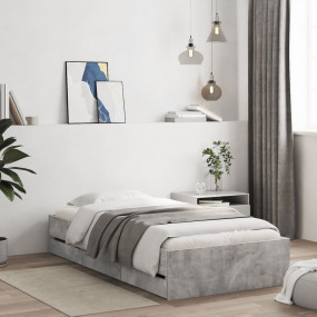 Bed Frame Concrete Grey Engineered wood Single Bed Fram...