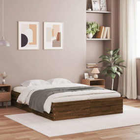 Bed Frame Brown Oak Engineered Wood, Plywood Full Size ...