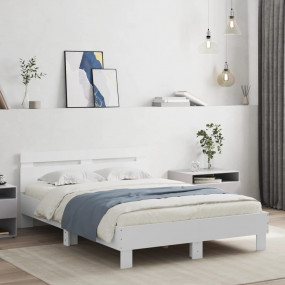 Bed Frame White Engineered Wood and Plywood Double Dura...