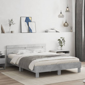 Bed Frame Concrete Grey Engineered Wood and Plywood Kin...