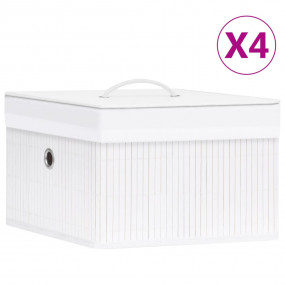 Storage Box Set of 4 White Bamboo and woven fabric
